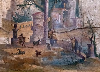 Mural depicting an idyllic and sacred landscape, Boscoreale, Villa di Agrippa, Archaeological Museum of Naples
