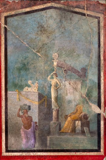 Idyllic and sacred landscape fresco, Pompeii, Naples Archaeological Museum
