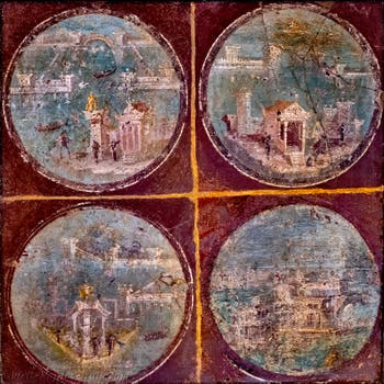 Fresco depicting medallions with seascapes, Stabiae, Villa Saint Mark, Archaeological Museum of Naples