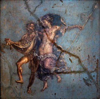 Fresco of a Maenad and a Satyr in Flight, Pompeii, House of the Dioskouros, Archaeological Museum of Naples