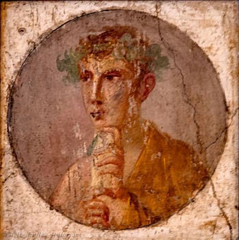 Fresco of a young poet with a papyrus scroll, Pompeii, Insula Occidentalensis VI, Archaeological Museum of Naples