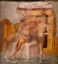 Fresco of Marsyas teaching music to the gods of Olympus, Herculaneum, Augsteum, Archaeological Museum of Naples