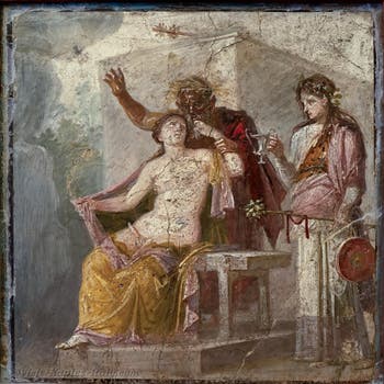 Old satyr and Hermafroditus, Pompeii, House of Epidio Sabino, Erotic Cabinet, Archaeological Museum of Naples