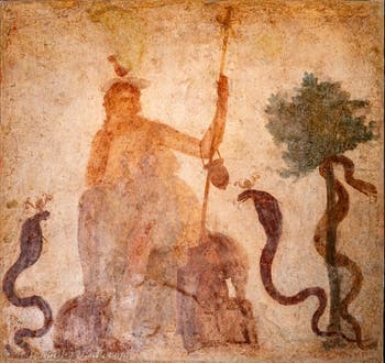 Fresco of Osiris Serapis on the throne, Pompeii, Temple of Isis, Archaeological Museum of Naples