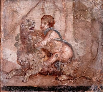 Fresco depicting Dionysus as a child with a panther, Pompeii, Archaeological Museum of Naples