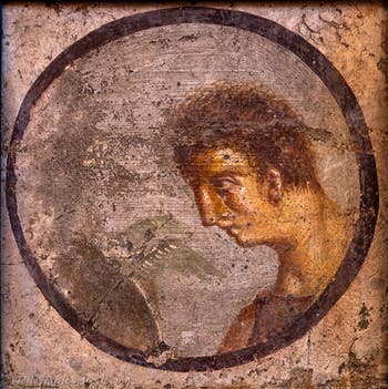 Fresco Portrait of a young man in profile, Pompeii, Villa di Cicerone, Archaeological Museum of Naples
