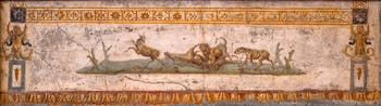 Fresco Lions attacking deer, Pompeii, Insula Occidentalis, Archaeological Museum of Naples