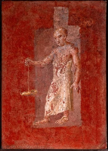 Fresco of an Officiant holding an oil lamp, Pompeii, Temple of Isis, Archaeological Museum of Naples