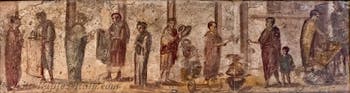 Fresco depicting the sale of fabrics, pots, pans and bread, Pompeii, Praedia di Giulia Felice, Archaeological Museum of Naples