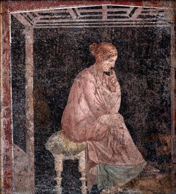 Fresco of a woman sitting and meditating, Stabiae, Villa di Arianna, Archaeological Museum of Naples