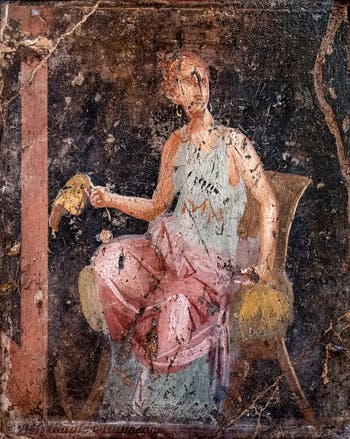 Fresco of a young woman seated with a fan, Stabiae, Villa di Arianna, Archaeological Museum of Naples
