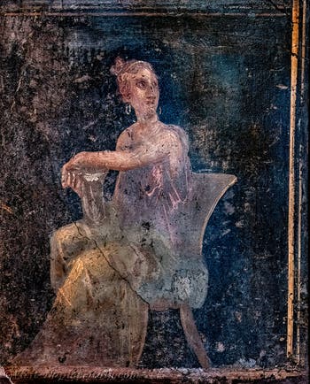 Fresco of a seated woman with a silver vase, Stabiae, Villa di Arianna, Archaeological Museum of Naples