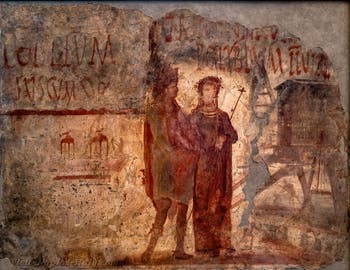 Fresco Shop sign and electoral inscriptions, Pompeii, Archaeological Museum of Naples