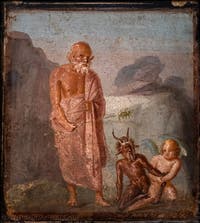 Fresco of Silenus, Eros and Pan, Pompeii, House of Meleager, Archaeological Museum of Naples