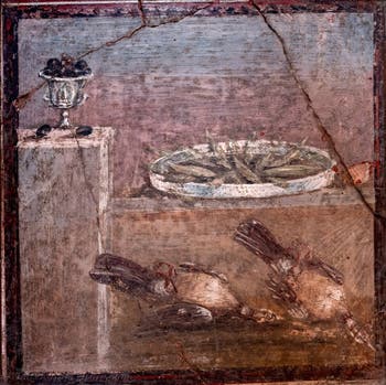 Fresco of Pigeons and Olives, Pompeii, Archaeological Museum of Naples
