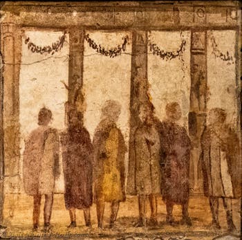 Fresco Meeting between perfumers, Pompeii, Praedia di Giulia Felice, Archaeological Museum of Naples