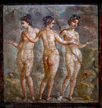 Fresco, The Three Graces, the Charites Aglaea, Euphrosyne and Thalia, Pompeii, House of Titus Dentatius Panthera, Archaeological Museum of Naples