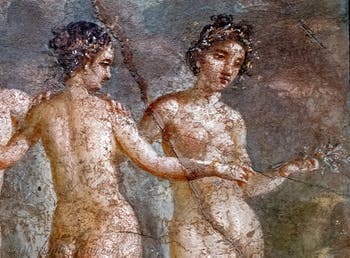 Fresco, The Three Graces, the Charites Aglaia, Euphrosyne and Thalia, Pompeii, House of Titus Dentatius Panthera, Archaeological Museum of Naples