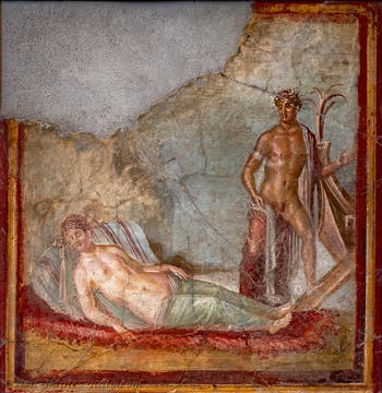 Fresco of Theseus abandoning Ariadne, Pompeii, Casa dei Capitelli Colorati, Archaeological Museum of Naples