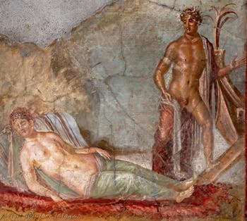 Fresco of Theseus abandoning Ariadne, Pompeii, Casa dei Capitelli Colorati, Archaeological Museum of Naples