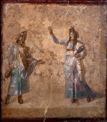 Fresco depicting a scene from a tragedy, Pompeii, Casa dei Dioskouros, Archaeological Museum of Naples
