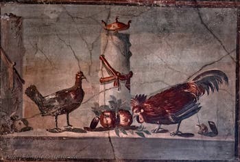 Fresco of hens and roosters in a temple, Herculaneum, Archaeological Museum of Naples