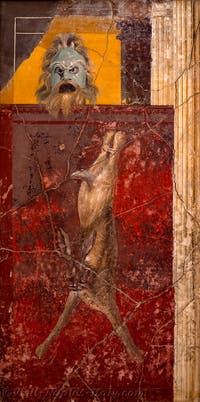 Fresco of Satyr and Hare, Pompeii, Insula Occidentalis, Archaeological Museum of Naples