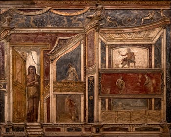 Fresco Women at the door and on the balcony, Pompeii, Casa di Meleagro, Archaeological Museum of Naples