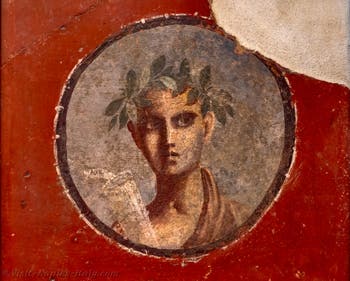 Fresco Young man with a papyrus scroll, Pompeii, Casa del Cenacolo, Archaeological Museum of Naples