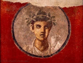 Fresco Young man with a papyrus scroll, Pompeii, Casa del Cenacolo, Archaeological Museum of Naples