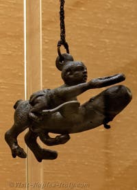 Tintinnabulum, jockey mounting a winged phallus, Pompeii, Erotic Cabinet, Naples Archaeological Museum