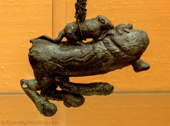 Tintinnabulum, phallus straddled by a rat and a tortoise, Pompeii, Erotic Cabinet, Archaeological Museum of Naples