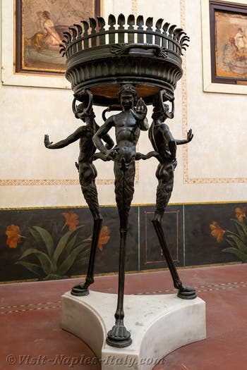 Tripod with erect satyrs, Pompeii, House of Julia Felice, Archaeological Museum of Naples