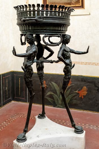 Tripod with erect satyrs, Pompeii, House of Julia Felice, Archaeological Museum of Naples