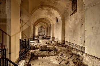 Remains of the second cryptoporticus of the underground Neapolis beneath the Basilica of San Lorenzo Maggiore in Naples, Italy