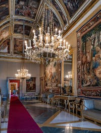 The Hall of Ambassadors at the Royal Palace of Naples in Italy and the frescoes by Belisario Corenzio