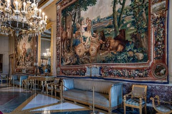 The Hall of Ambassadors at the Royal Palace of Naples in Italy and the frescoes by Belisario Corenzio