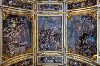 The Hall of Ambassadors at the Royal Palace of Naples in Italy and the frescoes by Belisario Corenzio