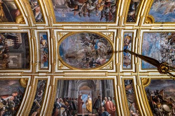 The Hall of Ambassadors at the Royal Palace of Naples in Italy and the frescoes by Belisario Corenzio