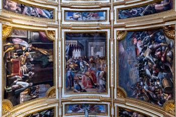 The Hall of Ambassadors at the Royal Palace of Naples in Italy and the frescoes by Belisario Corenzio