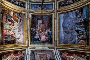 The Hall of Ambassadors at the Royal Palace of Naples in Italy and the frescoes by Belisario Corenzio