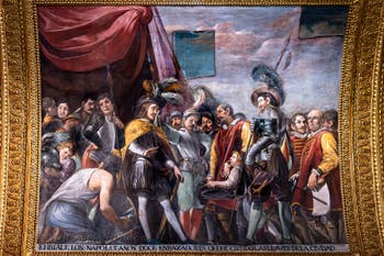 Portrait of Caravaggio, Frescoes in the Hall of the Grand Captain at the Royal Palace of Naples by Battistello