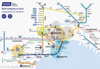 Map of the metro and funicular lines in Naples, Italy
