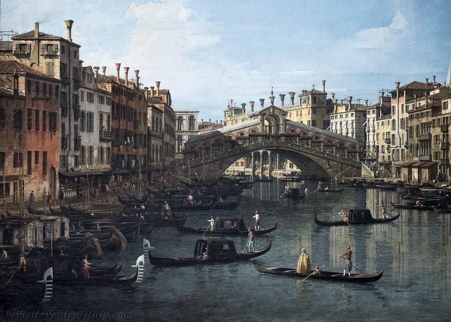 Canaletto, Venice Grand Canal and Rialto Bridge from South