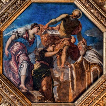 Jacopo Robusti, Tintoretto, The Doge Girolamo Priuli receives from Justice the scales and the sword, Doge's Palace in Venice Italy