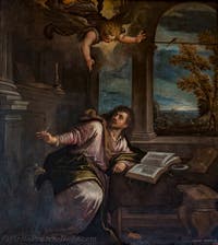 Paolo Veronese, Saint John the Evangelist writes the Revelation or Apocalypse, Atrium Doge's Palace in Venice in Italy