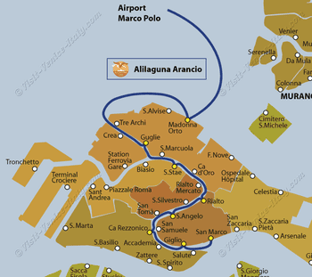 Alilaguna Arancio Water Bus Line Map from Marco Polo Airport to Venice in Italy
