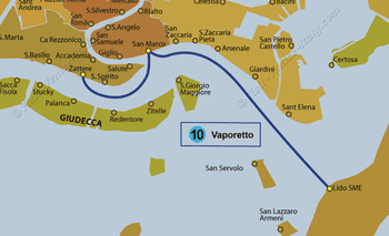 Water Bus Vaporetto Line Map number 10 in Venice in Italy