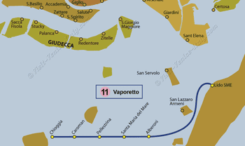 Water Bus Vaporetto Line Map number 11 in Venice in Italy