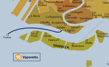 Water Bus Vaporetto Line Map number 16 in Venice in Italy